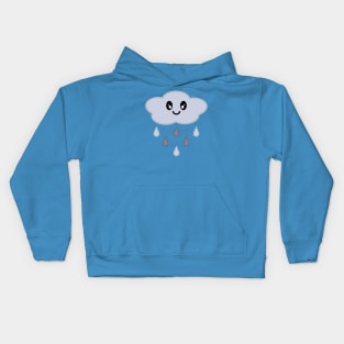 Kawaii Cute Happy Rain Cloud in Light Blue Kids Hoodie